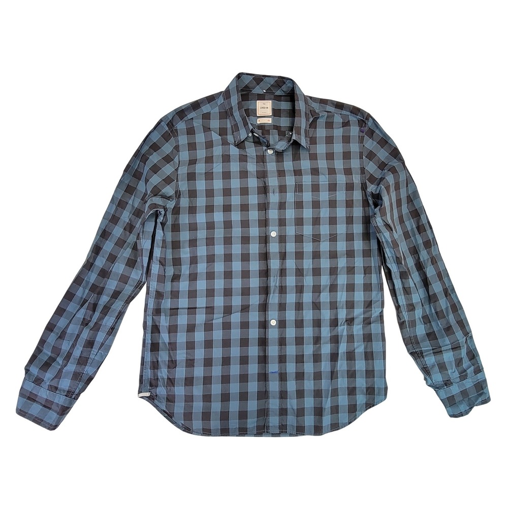 GAP Lived-In‎ Plaid Button Down Shirt Men's Medium Blue Black Long Sleeve